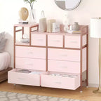 COZONY Commode de rangement à 9 tiroirs de 86,4 cm de haut et meuble TV, Tour de rangement en tissu, Rangement à cadre en acier robuste pour le salon, utilisation dans les petits espaces