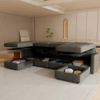 Canapé d'angle modulable 4 places en U gris 123 avec poufs de rangement