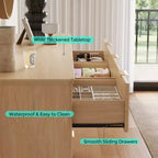 Commode à 9 tiroirs cannelés pour chambre à coucher, grande commode de style moderne du milieu du siècle avec poignées en métal doré, larges commodes en bois de style bohème