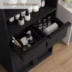 Meuble de Rangement Salle de Bain Haut de 129 cm, Meuble Bas Autonome avec 2 Tiroirs, Meuble de Rangement pour Salon Cuisine Salle de Bain