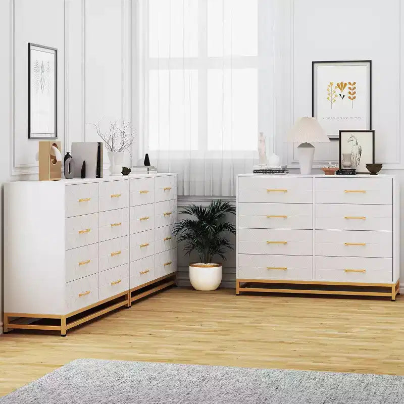 Commode de chambre avec 8 tiroirs, commode de meuble TV, grande commode en bois pour le rangement et l'organisation.