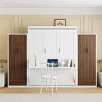 Lit escamotable mural avec armoire, tiroirs, éclairage LED et bureau