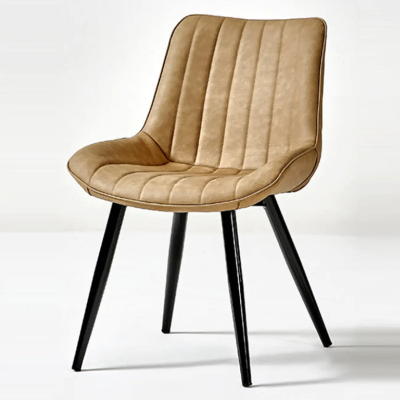 Chaise de salle à manger simple en cuir rembourré avec dossier solide et pieds en métal