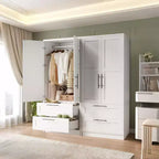 Armoire en bois 2 portes avec 2 tiroirs et étagère pour suspendre les vêtements, placard de rangement autonome pour chambre à coucher et salon