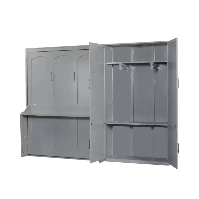 Lit escamotable Queen Size Whisen Modern Design, se pliant dans une armoire avec penderie