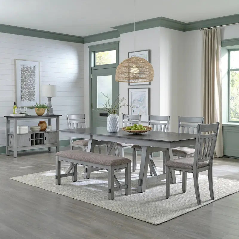 Ensemble de table à tréteaux 6 pièces Newport gris fumé