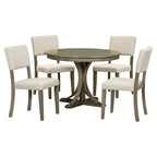 Ensemble de salle à manger 5 pièces en bois taupe rétro avec table à tréteaux courbés et 4 chaises