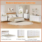 Commode de rangement moderne Acekool à 5 tiroirs avec poignées métalliques pour chambre, salon ou entrée - Blanc avec pieds en métal doré