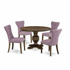 East West Furniture Ensemble Table de Salle à Manger – une Table de Cuisine et des Chaises de Salle à Manger en Tissu Lin Dahlia, Jacobean Vieilli (Options de Pièces)