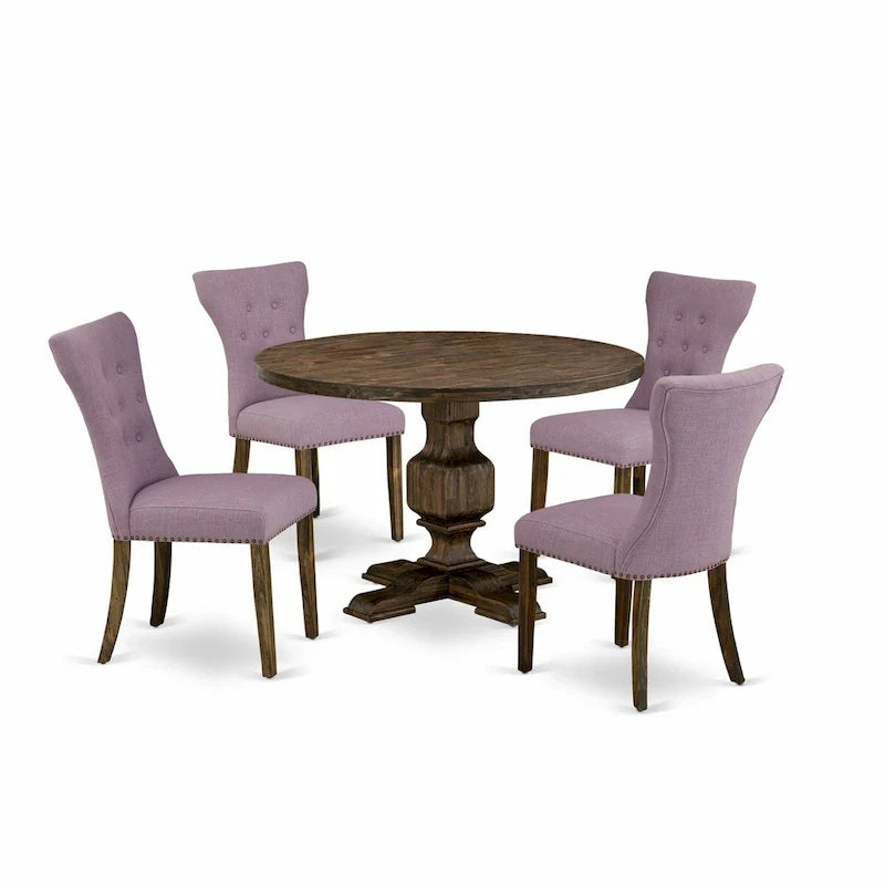 East West Furniture Ensemble Table de Salle à Manger – une Table de Cuisine et des Chaises de Salle à Manger en Tissu Lin Dahlia, Jacobean Vieilli (Options de Pièces)