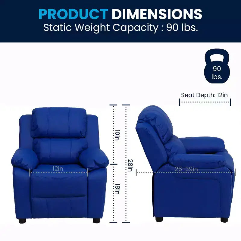 Fauteuil inclinable contemporain Flash Furniture de luxe rembourré pour enfants avec accoudoirs de rangement