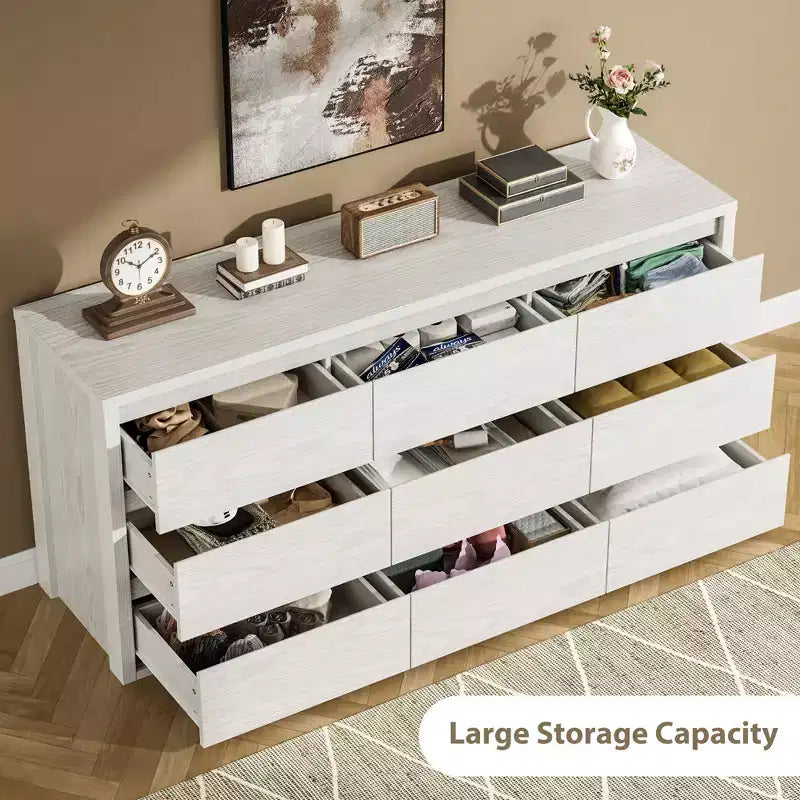 COZONY Commode à 9 tiroirs, Grand meuble de rangement en bois au design minimaliste et moderne pour Chambre, Salon, Couloir