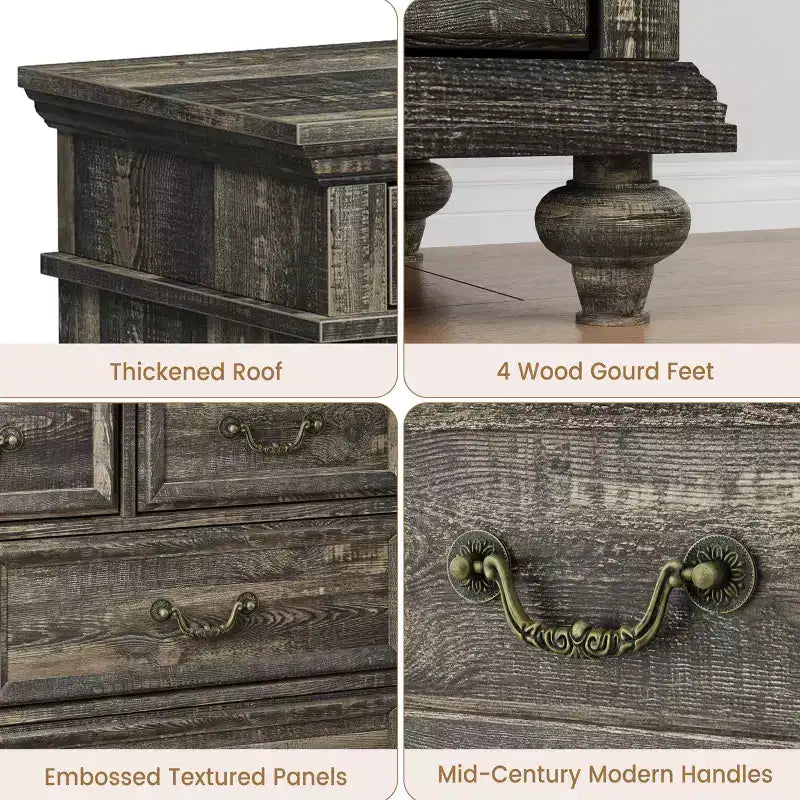 Commode de Ferme à 9 Tiroirs pour Chambre à Coucher, Large Commode Rustique en Bois de 47" avec 9 Tiroirs et Poignées en Métal, Grand Organiseur de Rangement