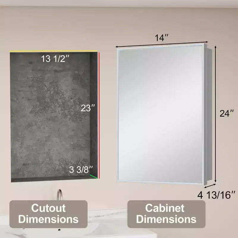 Armoire à pharmacie Elise avec miroir, armoire de salle de bain à montage en surface ou encastré, étagères réglables en verre trempé, réversible