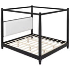 Lit plateforme à baldaquin Reyes de GDFStudio avec tête de lit capitonnée et pieds de support à lattes en bois