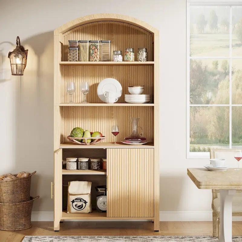 71 Armoire de cuisine haute à portes cintrées - Bois naturel