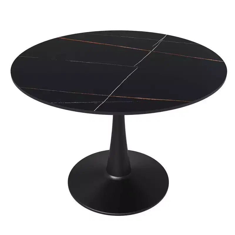 Table à manger ronde LeisureMod Bristol 40 – Plateau en pierre frittée, table d'appoint de café et piédestal en acier robuste noir pour la cuisine et les petits espaces