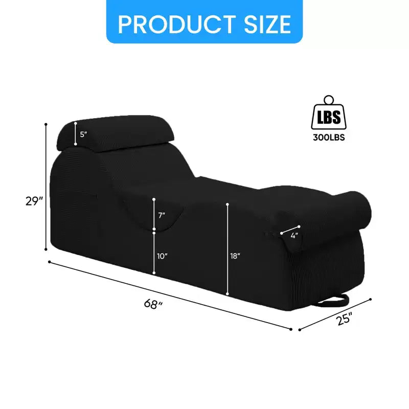 Mjkone Chaise Longue de Yoga en Velours Côtelé, Canapé de Yoga Incurvé avec Appui-Tête/Coussin Lombaire/Repose-Pieds Amovibles, Base Antidérapante