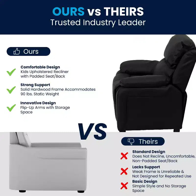 Fauteuil inclinable contemporain Flash Furniture de luxe rembourré pour enfants avec accoudoirs de rangement