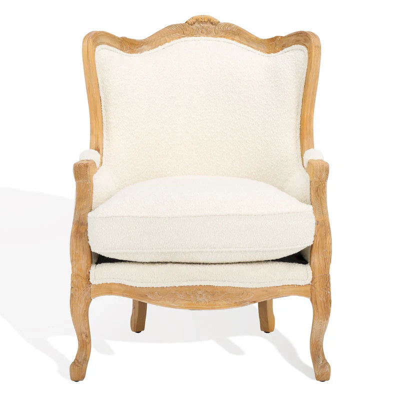 Fauteuil à oreilles Safavieh Couture Kali en chêne et lin naturel - 34 larg. x 34 prof. x 40 haut.