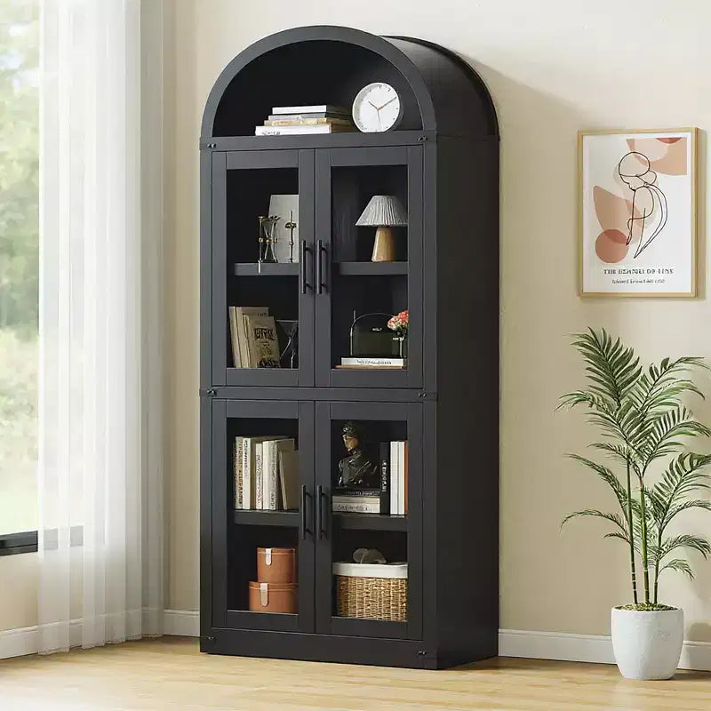 Coolmee Étagère arche avec portes, étagères de rangement rustiques, bibliothèque arrondie en bois de 181 cm de haut pour salon, cuisine, bureau