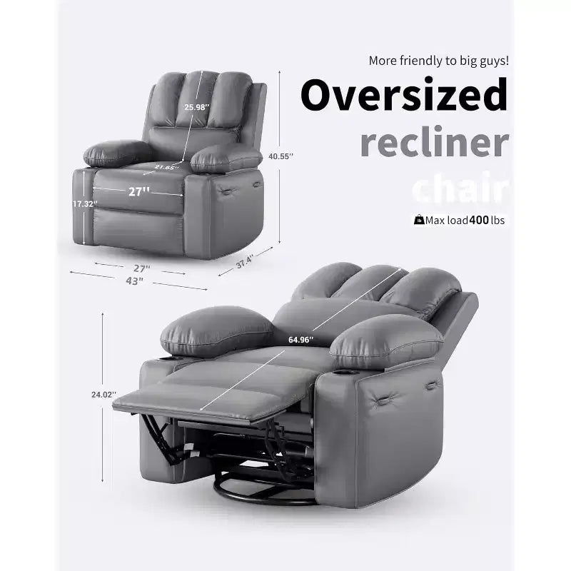 Fauteuil inclinable manuel, canapé inclinable en cuir PU, fauteuil moderne et confortable pour chambre ou salon, fauteuil inclinable en cuir pour adultes