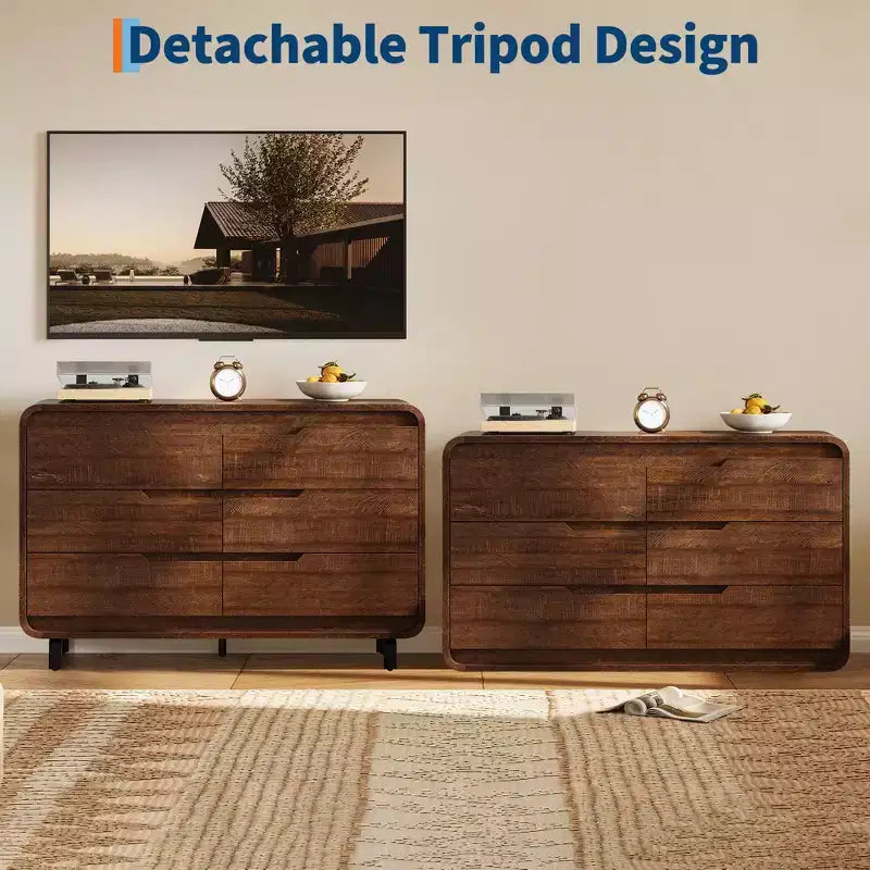 Commode à 6 tiroirs pour chambre à coucher, commode en bois moderne de 120 cm de large avec grand espace de rangement en bois, commode pour salon, couloir