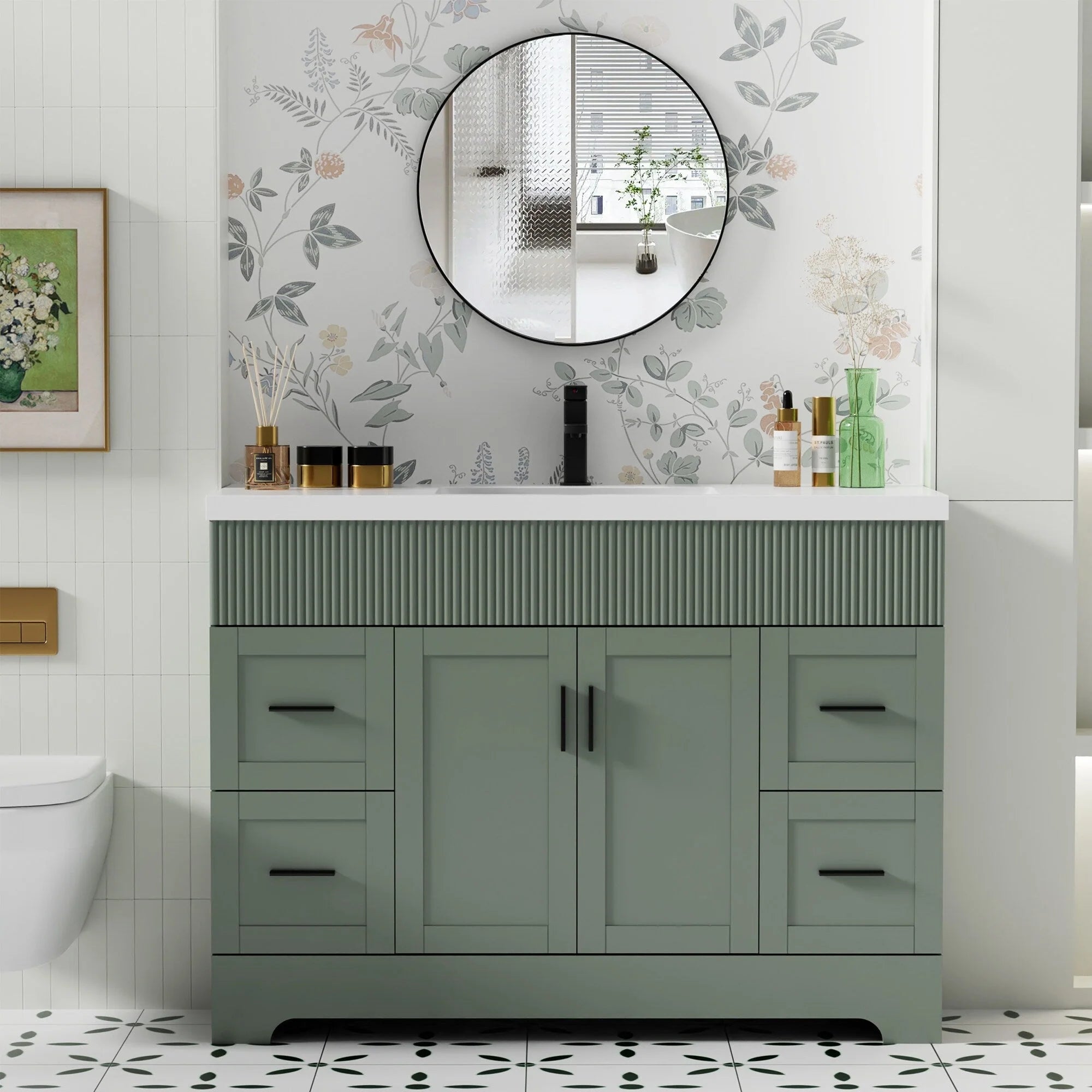 Meuble-lavabo de salle de bain Wavy Line 30/36/48 avec évier et robinet