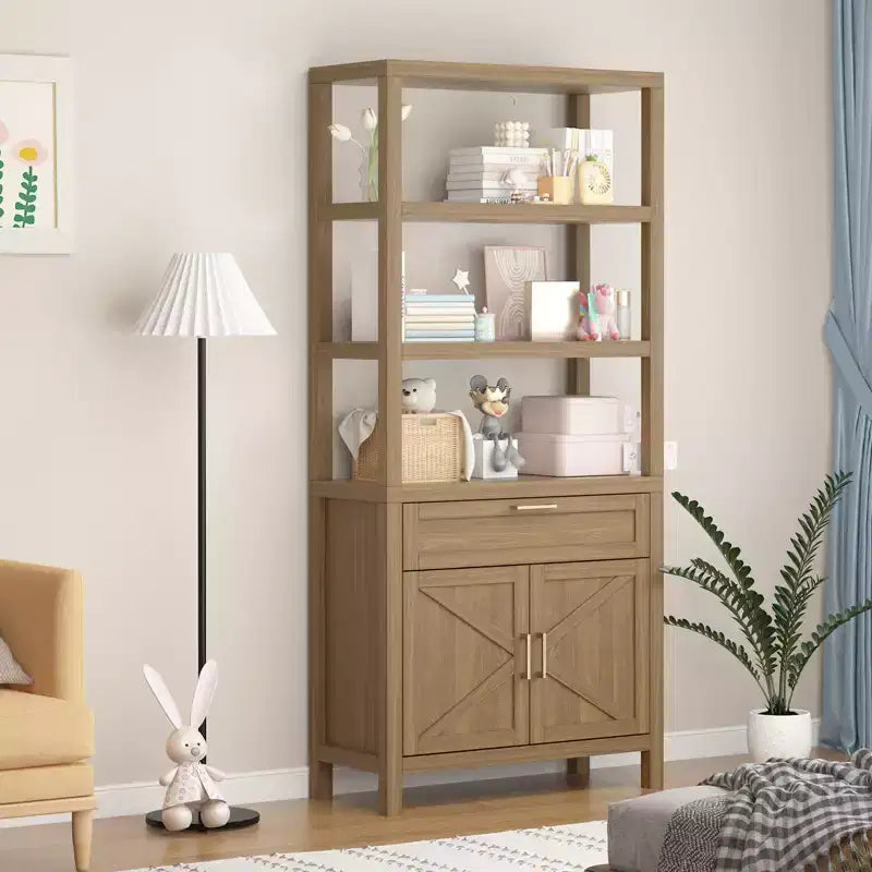 COZONY Bibliothèque moderne avec armoire de rangement, bibliothèque de ferme de 180 cm avec étagères réglables, bibliothèques pour chambre à coucher, salon, maison et bureau