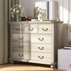 Commode à 9 tiroirs pour chambre à coucher, commode en bois avec grands tiroirs et poignées en métal