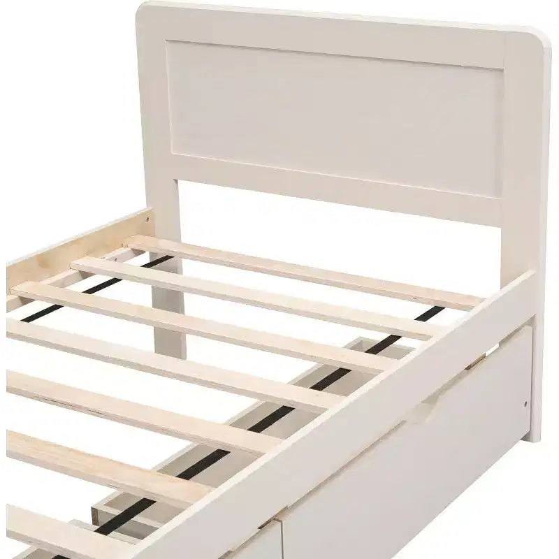 Lit plateforme double Acekool avec 2 tiroirs de rangement gigognes, tête de lit, cadre robuste, aucun sommier tapissier requis, gain de place pour chambre d'enfants ou d'amis