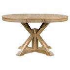 Ensemble de salle à manger 5 pièces en bois de style rétro avec table ronde extensible et 4 chaises, finition bois naturel vieilli