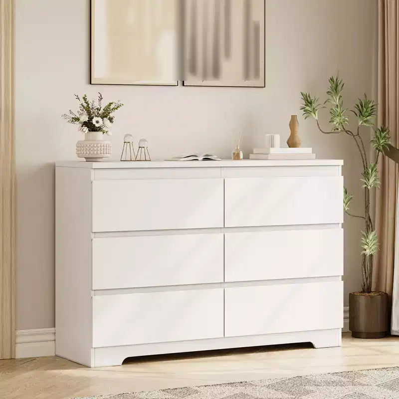 Commode à 6 tiroirs pour chambre à coucher, commode en bois de 120 cm de large, organisateur de rangement, meuble TV pour salon, couloir, entrée