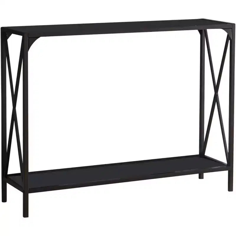 Kings Brand Furniture Table console Kandin moderne avec étagère de rangement, étain/verre noir - Idéale pour les entrées et les salons