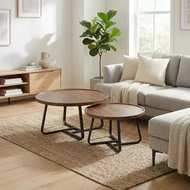 Ensemble de 2 tables basses gigognes rondes, style scandinave, petites tables basses et d'appoint pour salon, chambre à coucher, balcon