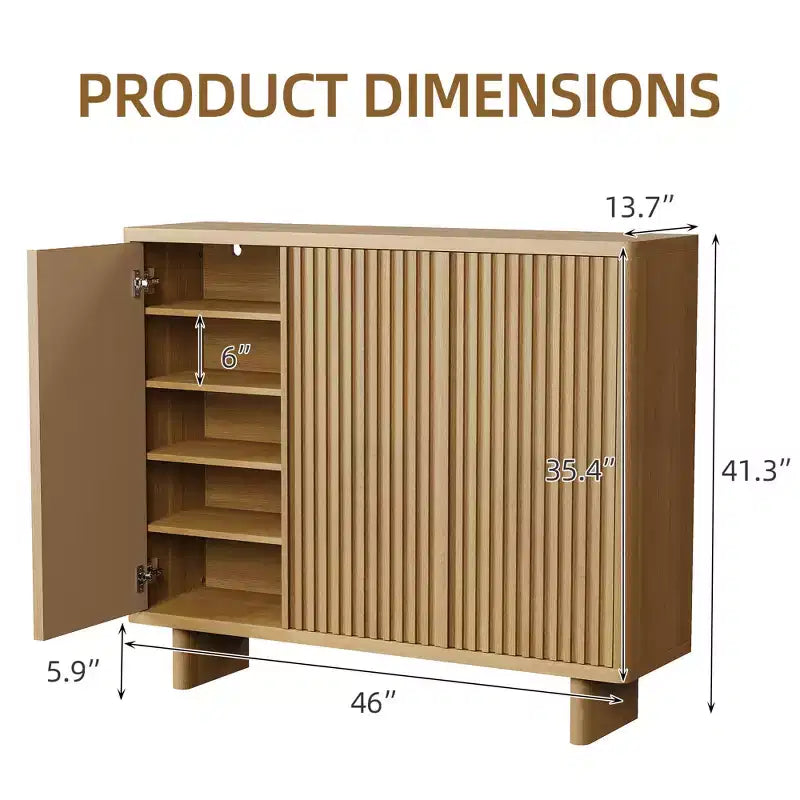 Meuble à chaussures de 46 pouces avec porte cannelée, rangement à 5 niveaux avec 4 étagères réglables, organisateur de chaussures rustique pour entrée, couloir, salon