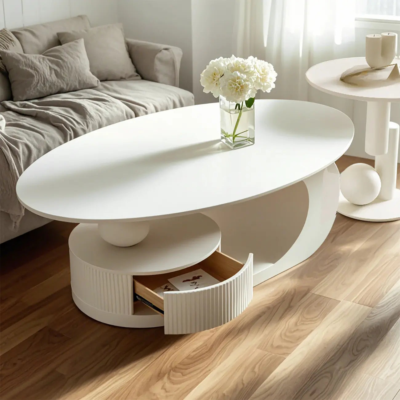 Table basse moderne avec plateau en pierre blanche anti-rayures