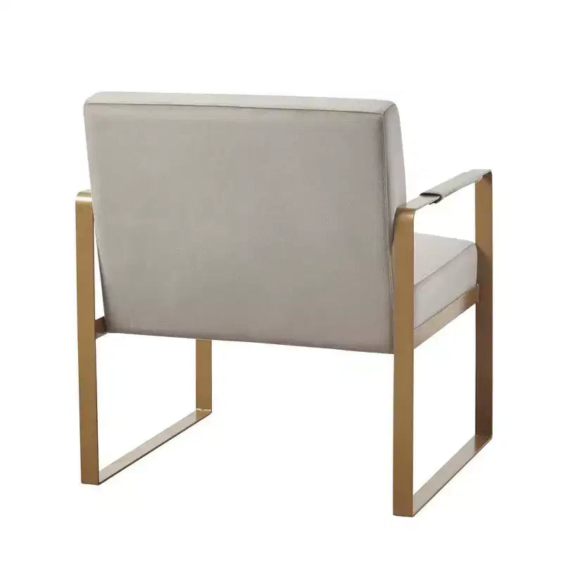 Fauteuil d'appoint Okak avec coussin de dossier confortable et cadre en métal doré, fauteuil de lecture élégant pour salon et salle d'attente.