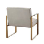 Fauteuil d'appoint Okak avec coussin de dossier confortable et cadre en métal doré, fauteuil de lecture élégant pour salon et salle d'attente.