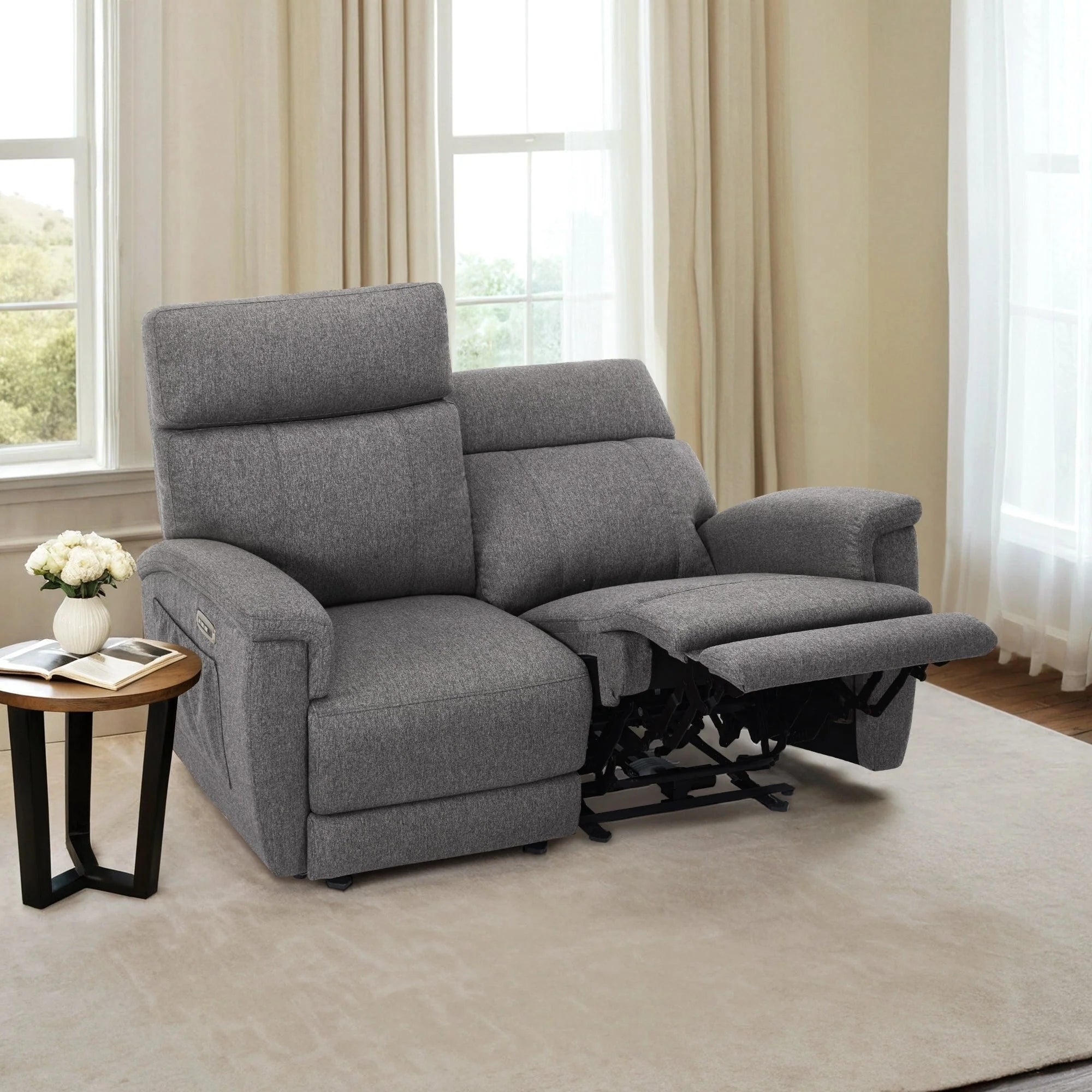 Canapé inclinable électrique MCombo 60,2 po avec massage et double chauffage, appuie-tête réglable, ports USB et Type C, tissu