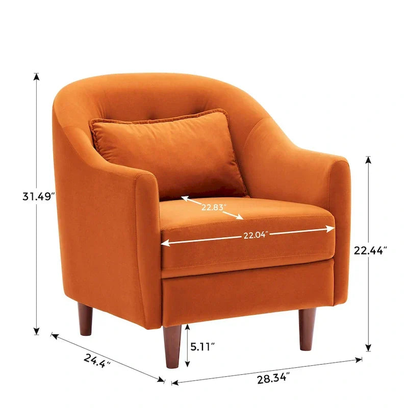 28,34 W Lot de 2 fauteuils d'appoint, fauteuil barillet en velours avec pieds en bois massif