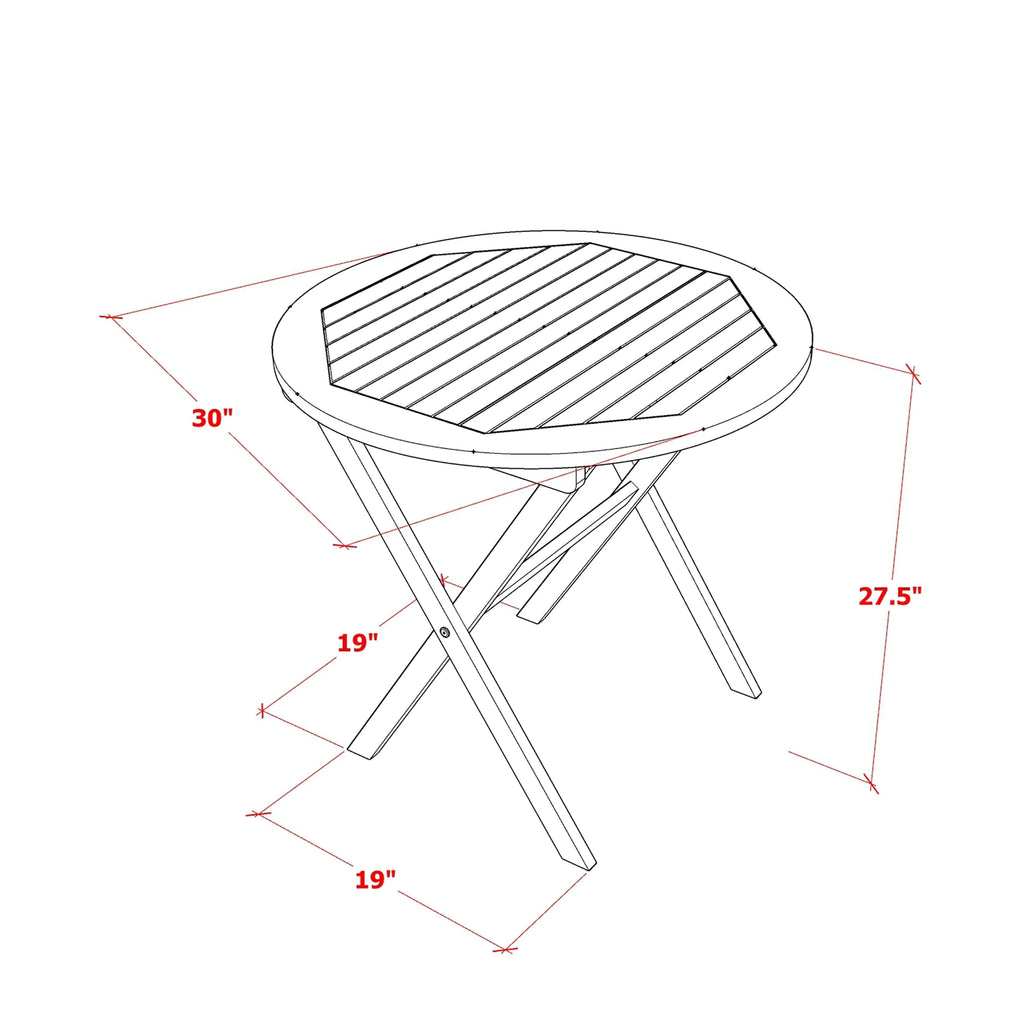 East West Furniture Ensemble Bistro de conversation d'extérieur comprenant une table basse ronde en bois et 2 chaises pliantes, Huile naturelle