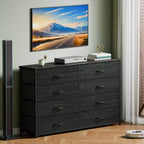 Commode large en tissu pour chambre à coucher, avec 8 tiroirs de rangement, support TV de 140 cm, meuble TV, organisateur à plateau en bois, meuble de salon et de couloir.