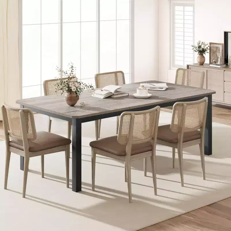 Table de salle à manger industrielle pour 6 à 8 personnes, table de cuisine en bois de 200 cm de long avec cadre en métal robuste et finition marron rustique - 6 places, comptoir rectangulaire
