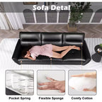 TYBOATLE 85 Canapé 3 Places en Simili Cuir avec Ports USB, Sofa Moderne du Milieu du Siècle pour Salon, Bureau ou Appartement, Noir
