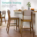 Ensemble de 2 tabourets de bar hauteur comptoir en bois et tissu d'inspiration Mid-Century Modern