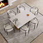 Ensemble de salle à manger moderne minimaliste 9 pièces avec plateau en pierre frittée extensible et double piédestal de 240 cm