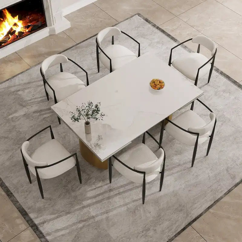 Ensemble de salle à manger moderne minimaliste 9 pièces avec plateau en pierre frittée extensible et double piédestal de 240 cm