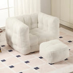 HOMEFUN Fauteuil d'appoint moderne capitonné en tissu bouclé avec ottoman