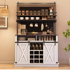 Meuble à café style ferme, 75 pouces de haut, buffet avec rangement, grand meuble de bar avec porte coulissante de style grange, salle à manger